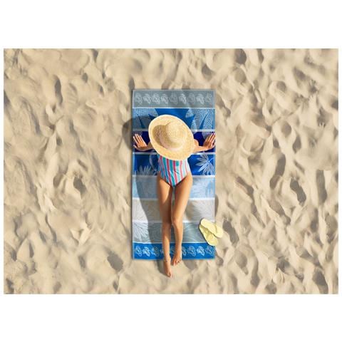 Telo Mare Jacquard Spugna Asciugamano Spiaggia Disegno Flamingo Family Telo Mare Blu - Foto 2