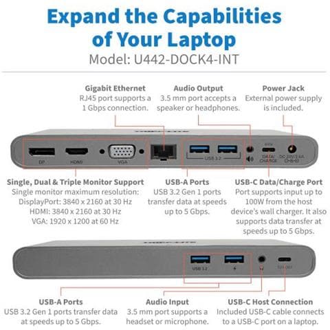 Tripp Lite U442-dock4-int Replicatore Di Porte E Docking Station Per Notebook Cablato Usb 3.2 Gen 2 (3.1 Gen 2) Type-c Grigio - Foto 2