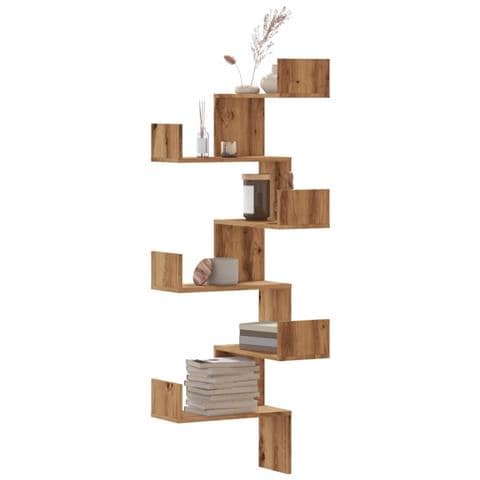 Scaffale Angolare Muro Rovere Artigianale 45x45x147 Cm Legno - Foto 1