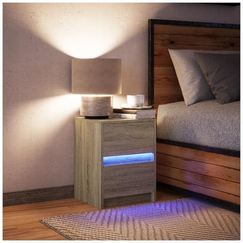 Comodino Con Luci Led Rovere Sonoma In Legno Multistrato - Foto 2