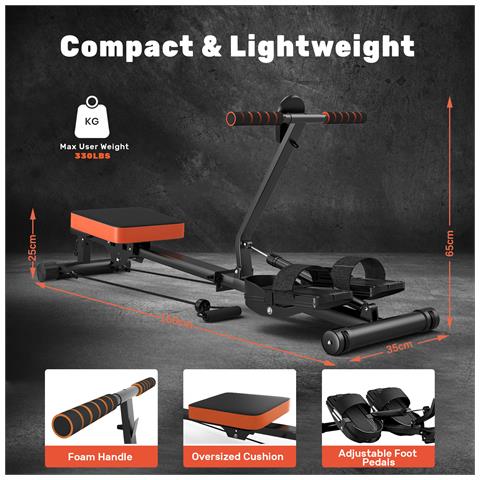 Vogatore Idraulico Domestico, Strumento Fitness Per Cardio E Allenamento Con Forza, 12 Livelli Di Resistenza, Display Lcd Per Allenamento A Casa, Carico Massimo 150 Kg - Foto 2