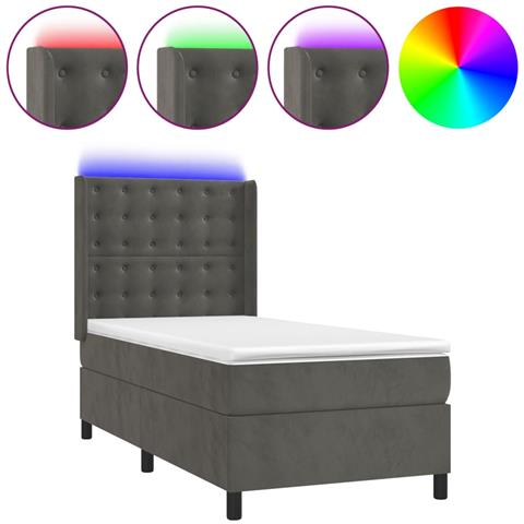 Letto a Molle con Materasso e LED Grigio Scuro 80x200cm Velluto - Foto 1