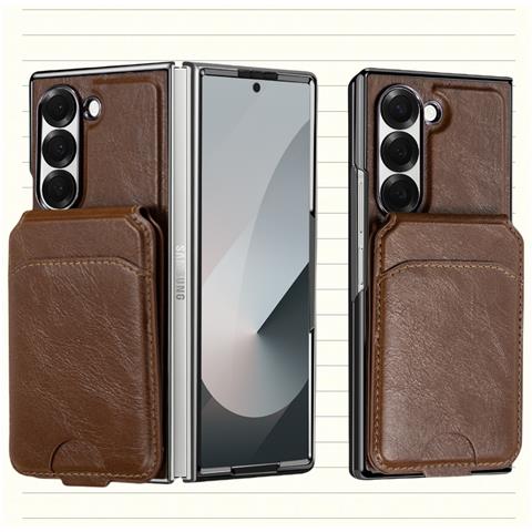 Custodia Magnetica Per Samsung Galaxy Z Fold Con Porta Carte, Custodia A Portafoglio Con Blocco Rfid Coffee Model 2 - Foto 1