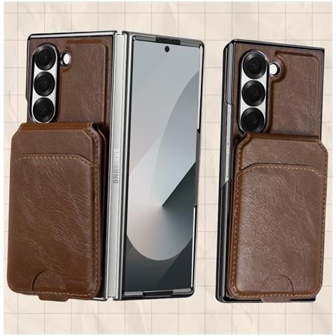 Custodia Magnetica Per Samsung Galaxy Z Fold Con Porta Carte, Custodia A Portafoglio Con Blocco Rfid Coffee Model 2 - Foto 2
