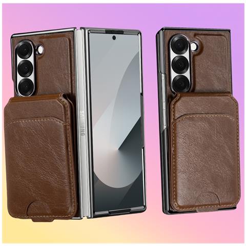 Custodia Magnetica Per Samsung Galaxy Z Fold Con Porta Carte, Custodia A Portafoglio Con Blocco Rfid Coffee Model 2 - Foto 6