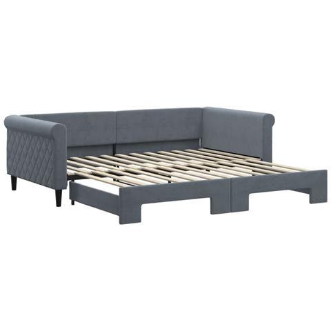 Divano Letto Con Letto Estraibile Grigio Scuro 100x200 Velluto - Foto 2