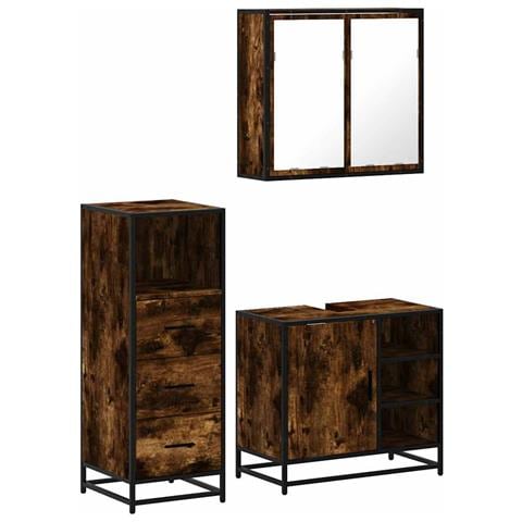 Set Mobili Da Bagno 3 Pz Rovere Fumo In Legno Multistrato - Foto 2
