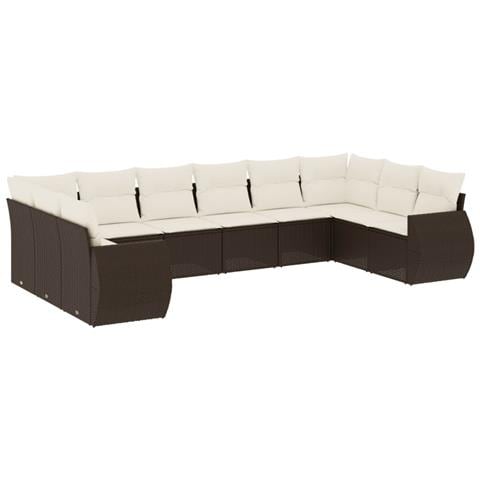 Set Divani Da Giardino 10pz Con Cuscini In Polyrattan Marrone - Foto 2