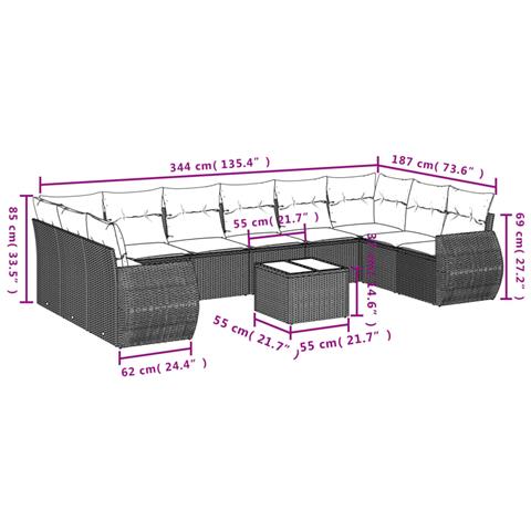 Set Divani Da Giardino 10pz Con Cuscini In Polyrattan Marrone - Foto 3