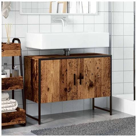 Mobile Da Bagno Legno Antico 80x33x60 Cm In Truciolato - Foto 3