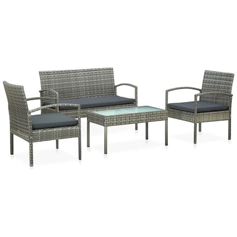 Lusso Casadino -  Set Divani Da Giardino 4 Pz Con Cuscini In Polyrattan Grigio - Foto 2