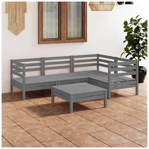 Lusso Casadino -  Set Salotto Da Giardino 5 Pz In Legno Massello Di Pino Grigio - Foto 8