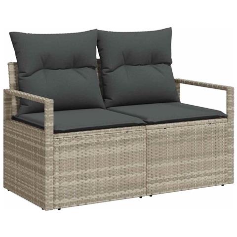 Divano da Giardino a 2 Posti con Cuscini Grigio in Rattan Sintetico - Foto 1