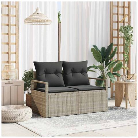 Divano da Giardino a 2 Posti con Cuscini Grigio in Rattan Sintetico - Foto 2