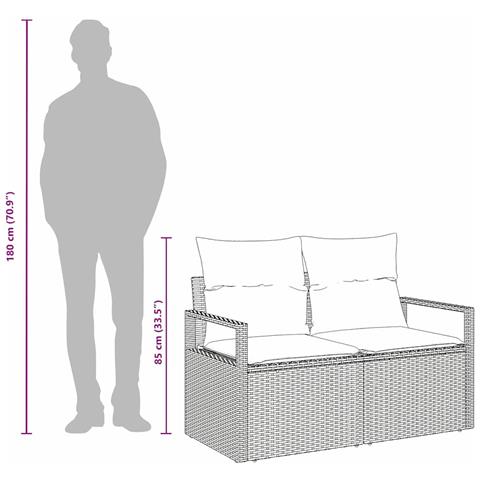 Divano da Giardino a 2 Posti con Cuscini Grigio in Rattan Sintetico - Foto 9