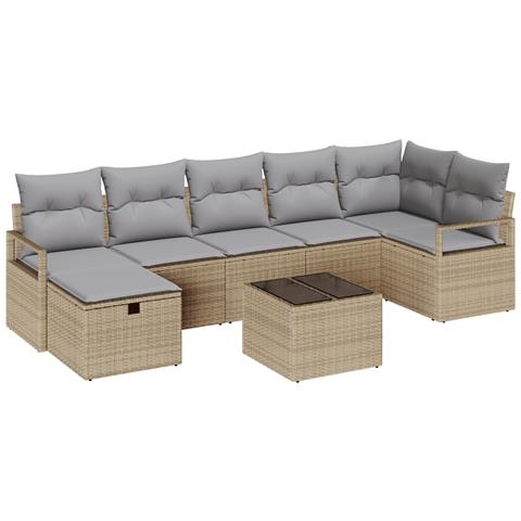 Set di Divani da Giardino in 8 Pezzi con Cuscini Beige Polirattan,  Divano da Giardino per 2 Persone con Cuscini Beige Polirattan - Foto 1