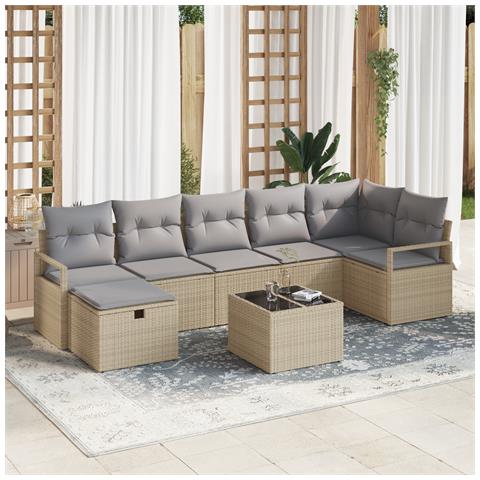 Set di Divani da Giardino in 8 Pezzi con Cuscini Beige Polirattan,  Divano da Giardino per 2 Persone con Cuscini Beige Polirattan - Foto 2
