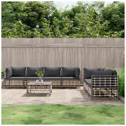 Set Divani da Giardino 8 pz con Cuscini Antracite in Polyrattan - Foto 2