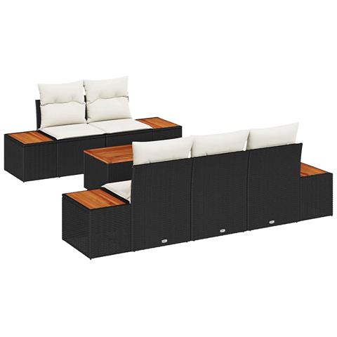 Set Divano Giardino 6 Pezzi con Cuscini Nero Polyrattan Acacia - Foto 1