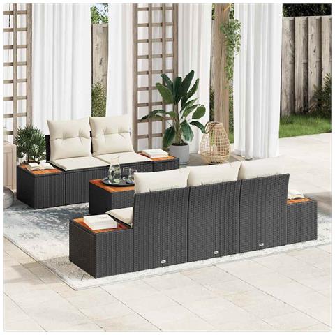 Set Divano Giardino 6 Pezzi con Cuscini Nero Polyrattan Acacia - Foto 2