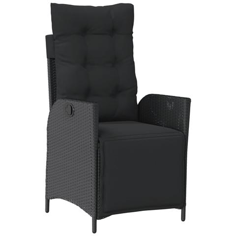 Sedia Reclinabile da Giardino con Poggiapiedi Nera Polyrattan - Foto 1