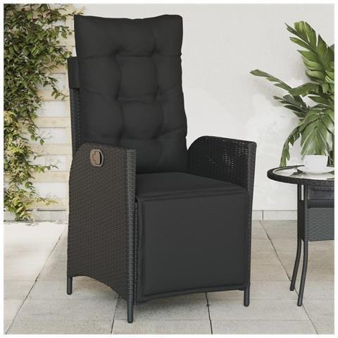 Sedia Reclinabile da Giardino con Poggiapiedi Nera Polyrattan - Foto 2