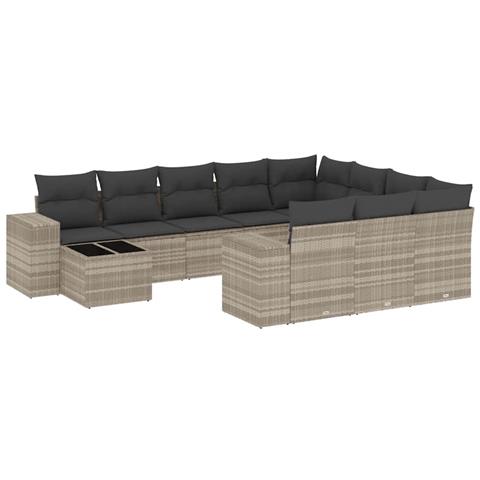 Set Divani da Giardino 11 pz con Cuscini in Polyrattan Grigio - Foto 1