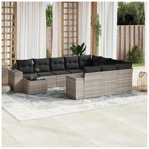 Set Divani da Giardino 11 pz con Cuscini in Polyrattan Grigio - Foto 2