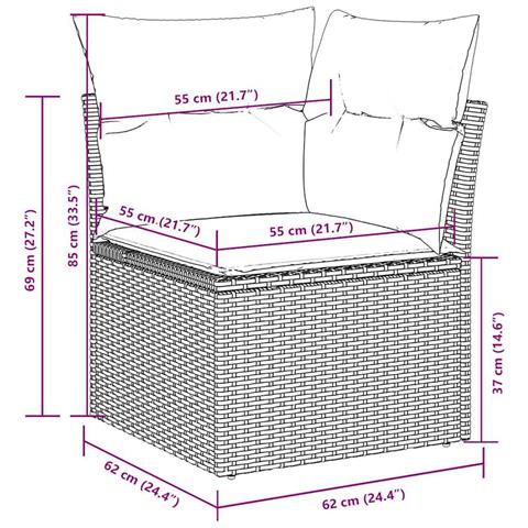 Set Divani da Giardino 11 pz con Cuscini in Polyrattan Grigio - Foto 9