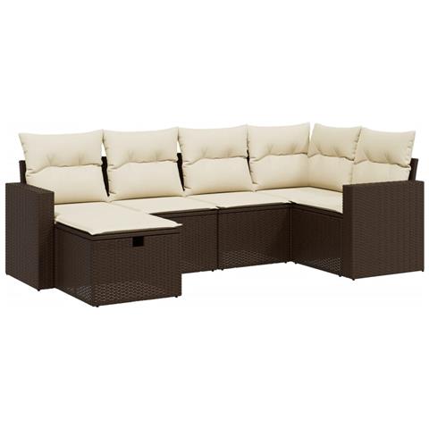 Set Divano da Giardino 6 pz con Cuscini Marrone in Polyrattan - Foto 1