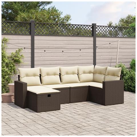 Set Divano da Giardino 6 pz con Cuscini Marrone in Polyrattan - Foto 2