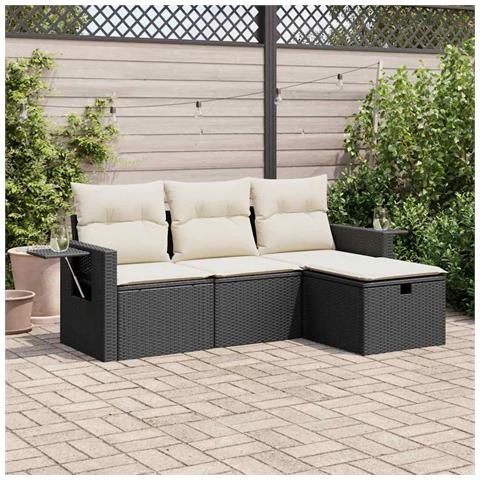 Set Divani da Giardino 4 pz con Cuscini Nero in Polyrattan - Foto 2