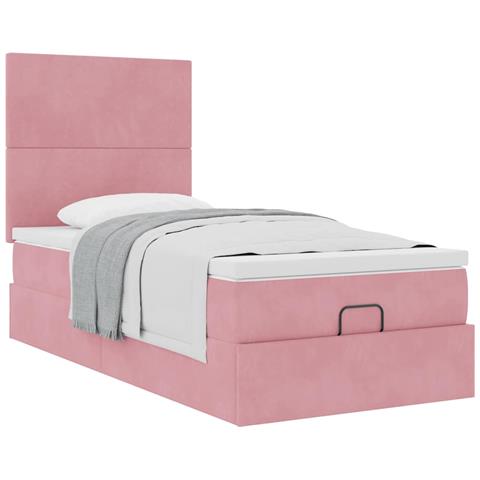 Struttura Letto Pouf con Materassi Rosa 100x200 cm Velluto - Foto 1