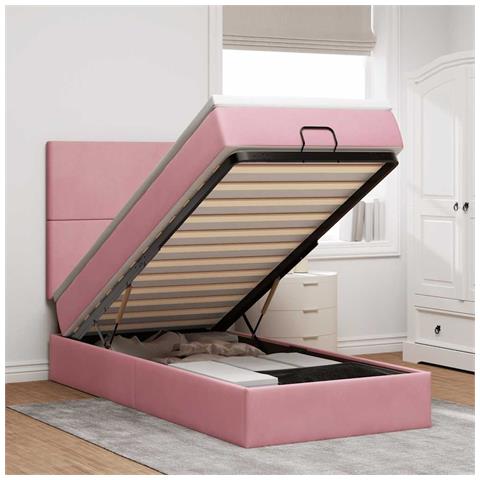 Struttura Letto Pouf con Materassi Rosa 100x200 cm Velluto - Foto 2