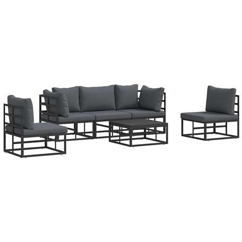 Set Divano da Giardino con cuscino 6 pcs Nero Alluminio - Foto 1