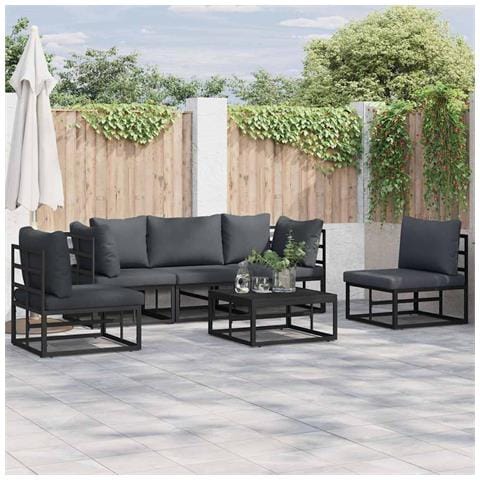 Set Divano da Giardino con cuscino 6 pcs Nero Alluminio - Foto 2