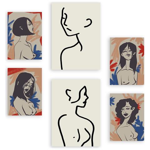 Set Di 6 Stampe Corpo Corpo In Dipinti Decorativi Estetici Astratti Femminili Per Il Tuo Soggiorno, Camera Da Letto, Casa A3 & A4 Senza Cornice - Foto 1