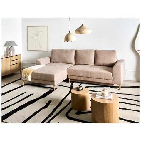 Divano Letto Angolare 3 Posti Nuborg Ciniglia Marrone Chiaro Lato Destro - Foto 1