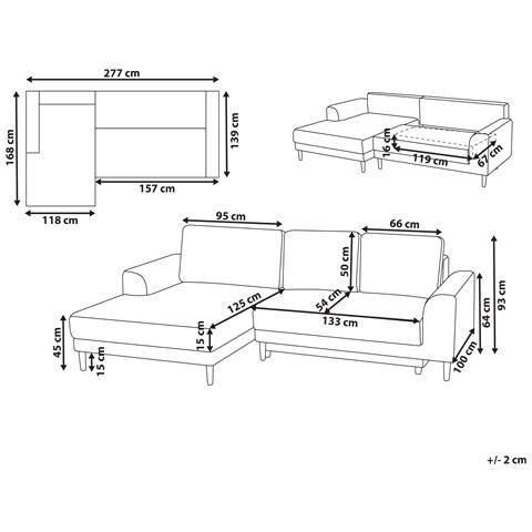 Divano Letto Angolare 3 Posti Nuborg Ciniglia Marrone Chiaro Lato Destro - Foto 6