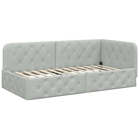 Cornice del letto ad angolo Grigio chiaro 90 x 200 cm Velluto - Foto 1