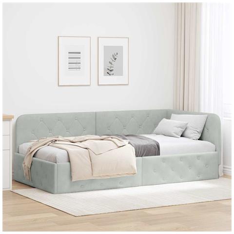 Cornice del letto ad angolo Grigio chiaro 90 x 200 cm Velluto - Foto 2