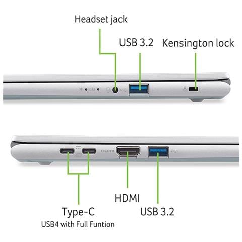Aspire 16 NX.JS9ET. 001 laptop Intel® Core™ i9 i9-13900H Computer portatile 40,6 cm (16") WUXGA 32 GB DDR5-SDRAM 1 TB SSD Intel Iris Xe Wi-Fi 6 (802.11ax) Windows 11 Home Italiano Argento - Foto 11