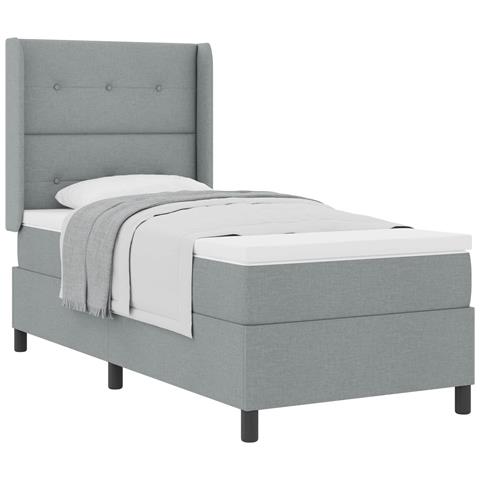 Letto a molle con materasso Grigio chiaro 90 x 190 cm Tessuto - Foto 1