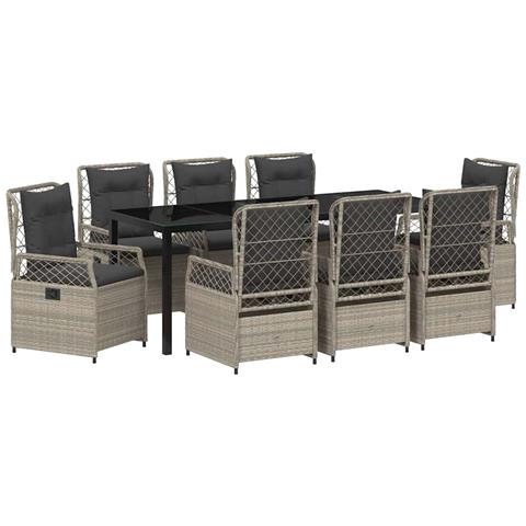 Set da Pranzo per Giardino 9 pcs Grigio chiaro polyrattan - Foto 1