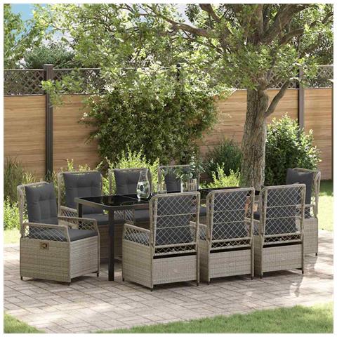 Set da Pranzo per Giardino 9 pcs Grigio chiaro polyrattan - Foto 2