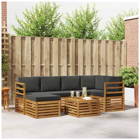 Set divani 7 pcs Naturale e Antracite Legno di Acacia Massello - Foto 2