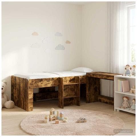 Letto alto per bambini con scrivania 2 pz Rovere Fumo - Foto 2