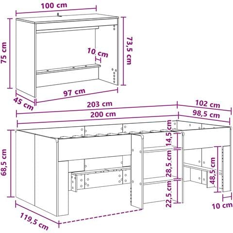 Letto alto per bambini con scrivania 2 pz Rovere Fumo - Foto 7