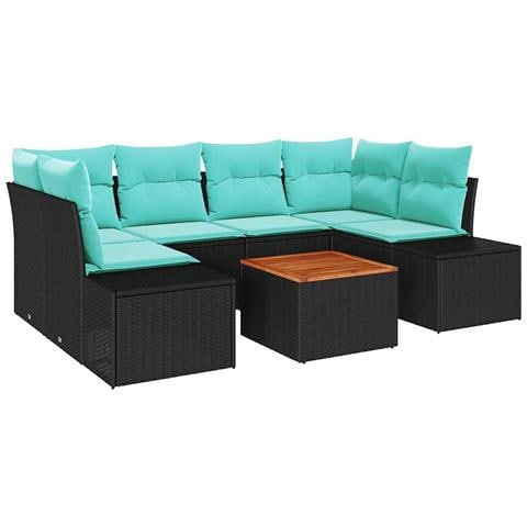 Set Divano da Giardino 7 pz Nero polyrattan - Foto 1