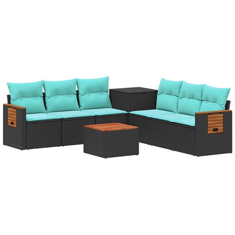 Set di divani 8 pz Nero e Blu Rattan sintetico e Acciaio - Foto 1